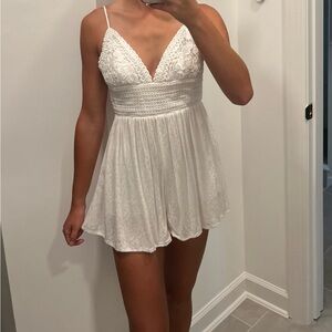 White lace, tie back romper